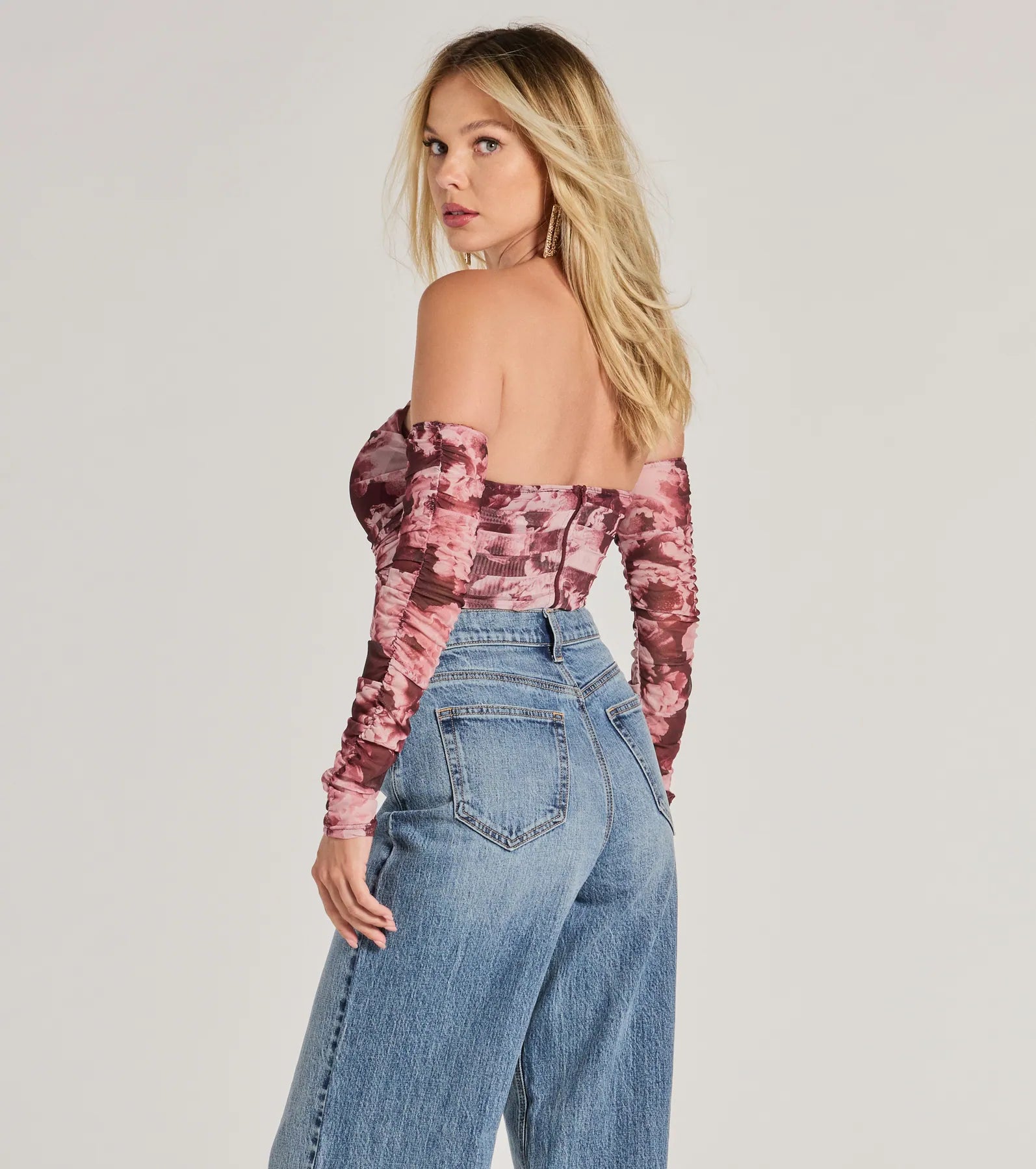 Floral Fantasy Long Sleeve Mesh Bustier - Image 2