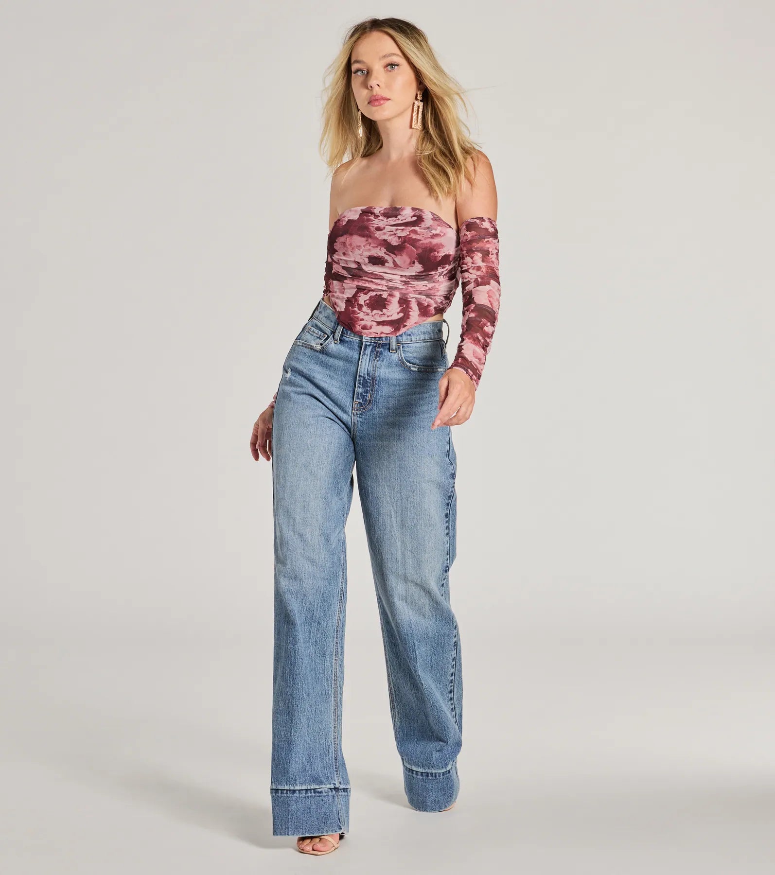 Floral Fantasy Long Sleeve Mesh Bustier - Image 3