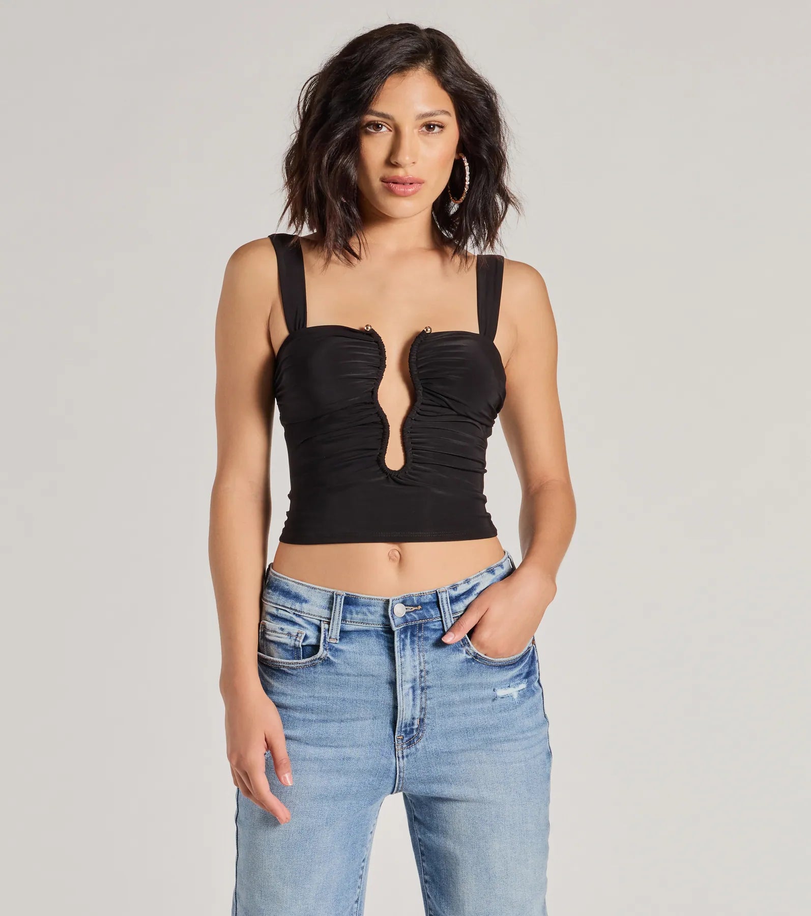 Chic Illusion Plunge Cutout Ruched Tank Top - Image 5