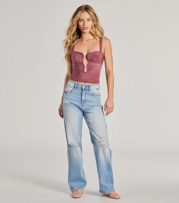 Chic Illusion Plunge Cutout Ruched Tank Top - Image 3