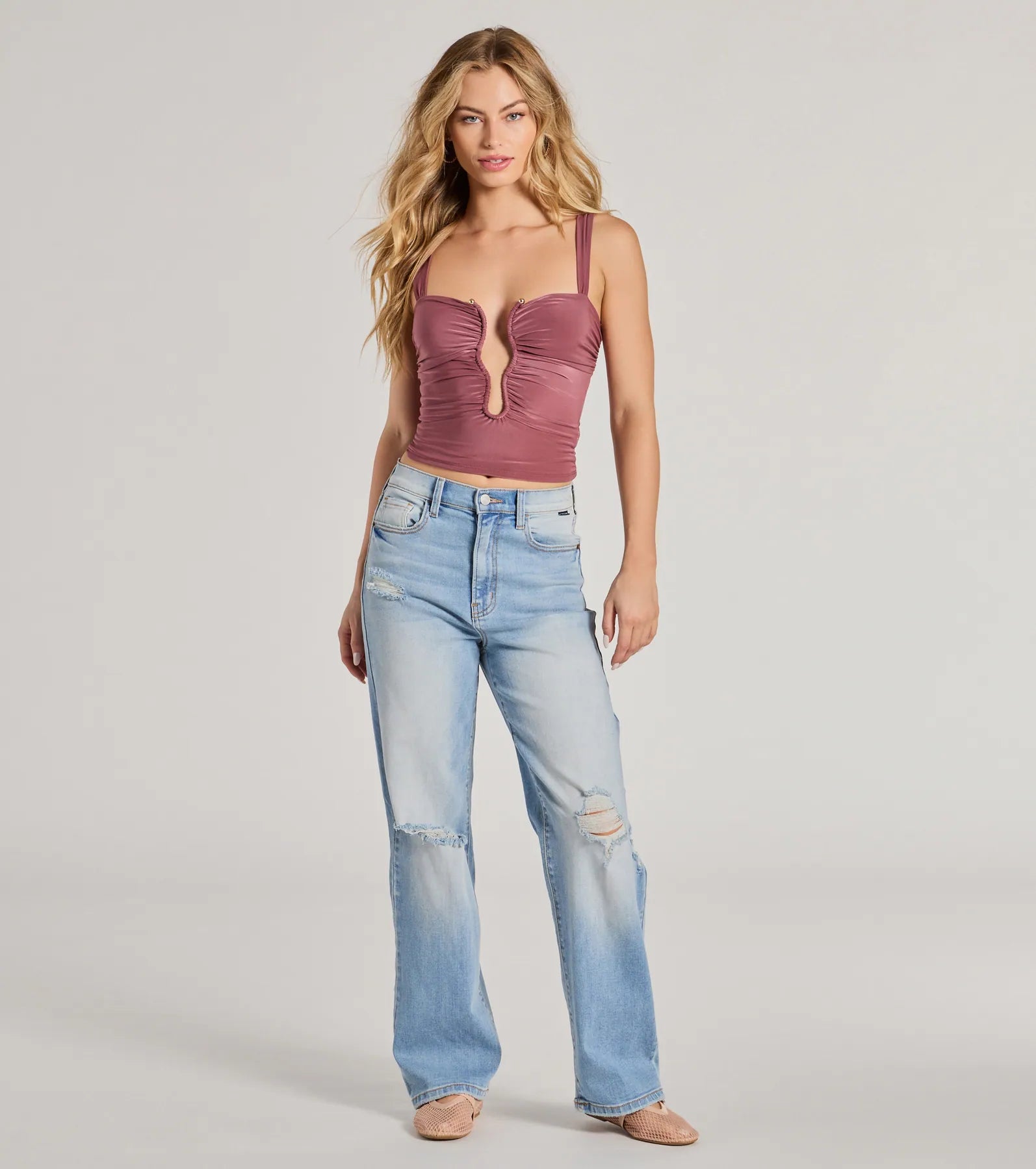 Chic Illusion Plunge Cutout Ruched Tank Top - Image 3
