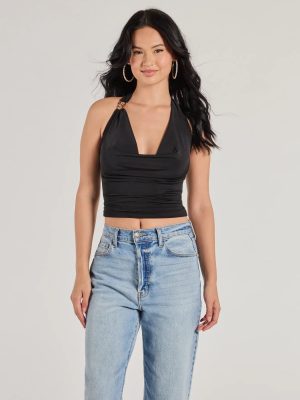 Elevated Sleek Knit Cowl Neck Halter Top