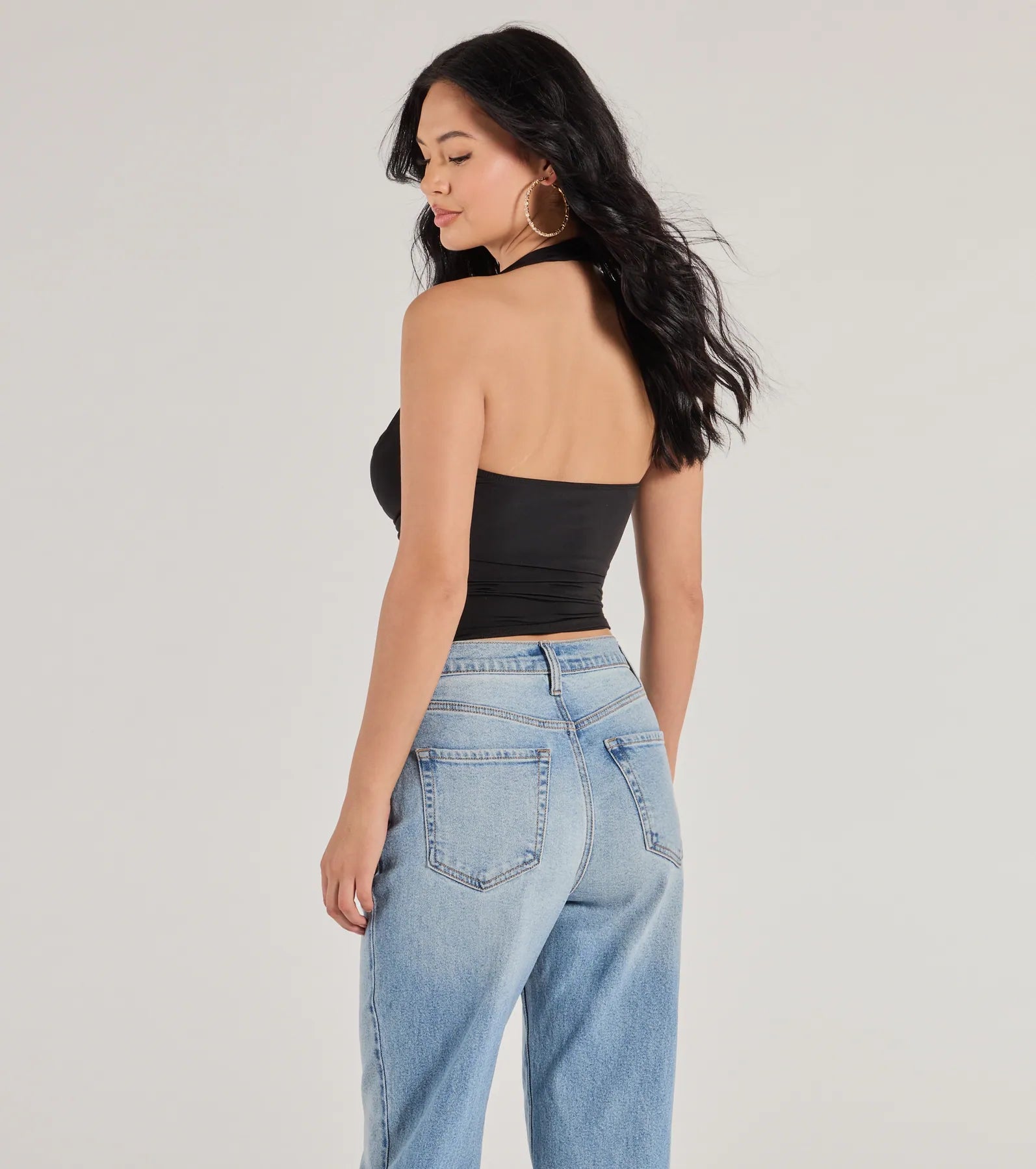 Elevated Sleek Knit Cowl Neck Halter Top - Image 2