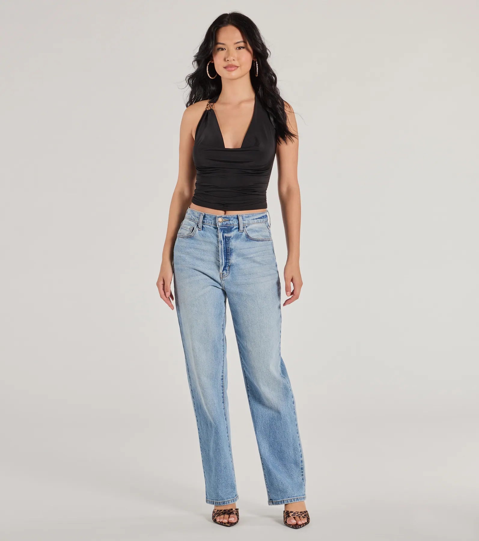 Elevated Sleek Knit Cowl Neck Halter Top - Image 3