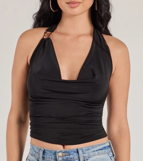 Elevated Sleek Knit Cowl Neck Halter Top - Image 4