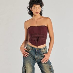 Chic Attitude Lace Trim Mesh Corset Top