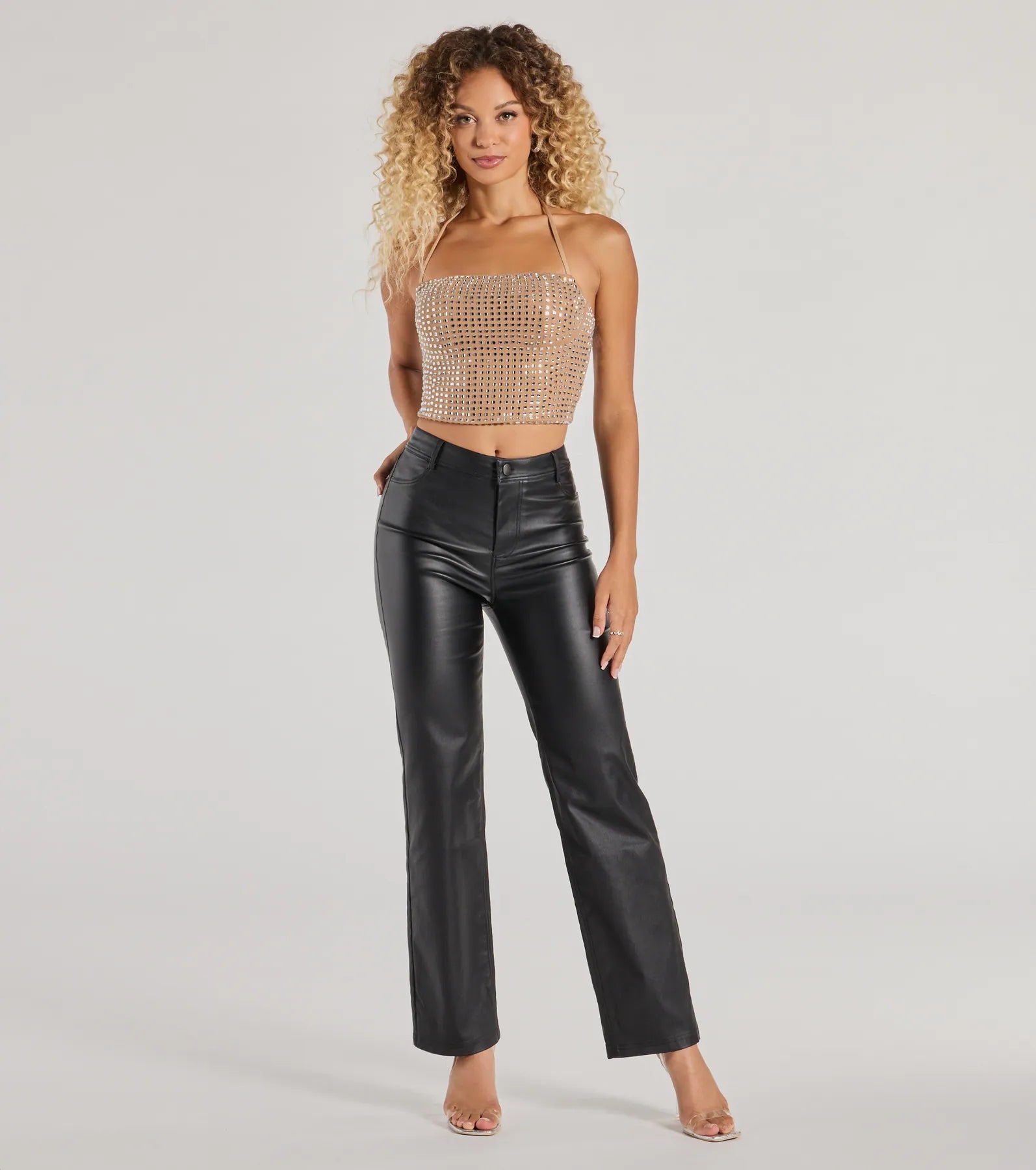 Party Mood Rhinestone Mesh Crop Top - Image 3