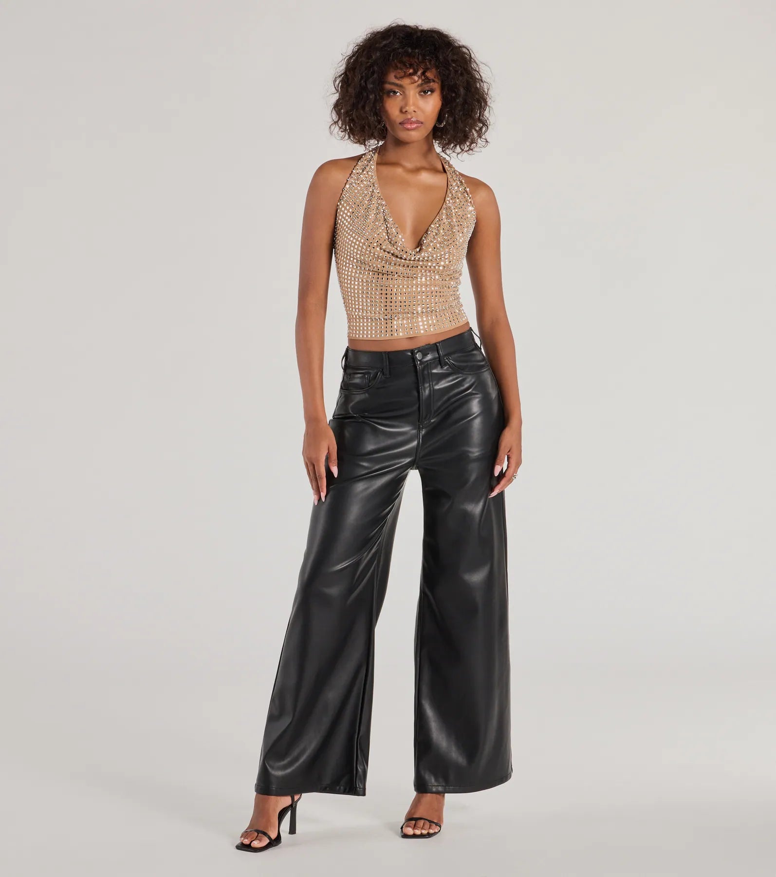 Glitzy Chic Cropped Rhinestone Halter Top - Image 3