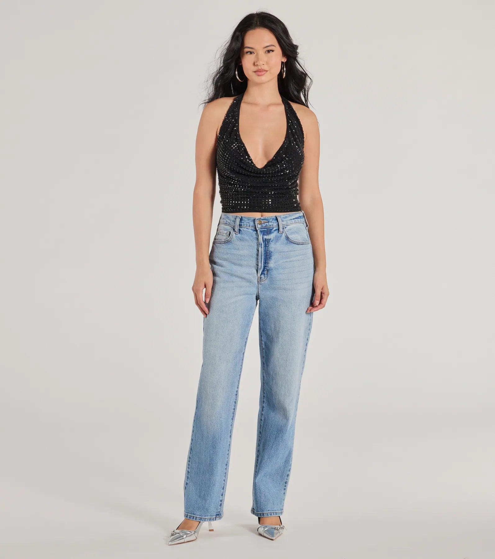 Glitzy Chic Cropped Rhinestone Halter Top - Image 7