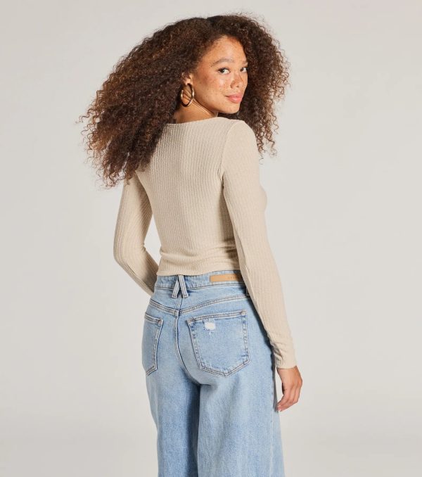 Trendy Casual Long Sleeve Tie-Front Top - Image 2