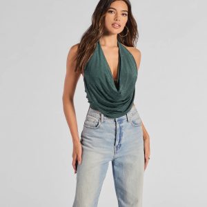Sultry Flair Rhinestone Knit Halter Crop Top