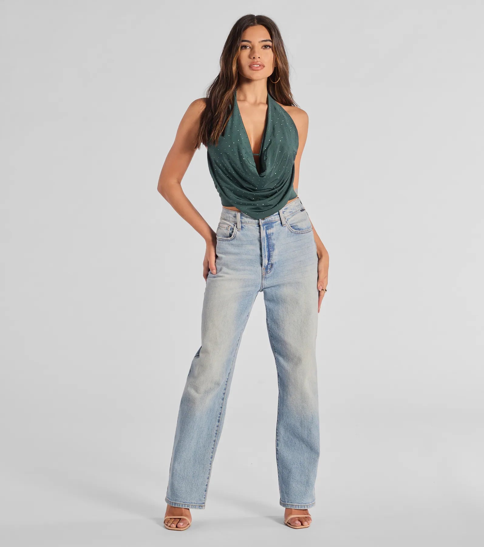 Sultry Flair Rhinestone Knit Halter Crop Top - Image 3