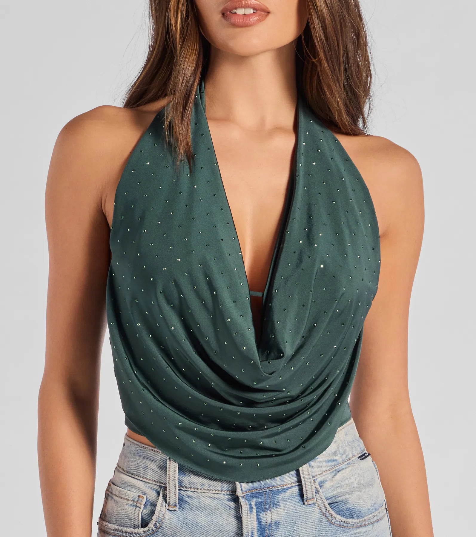 Sultry Flair Rhinestone Knit Halter Crop Top - Image 4