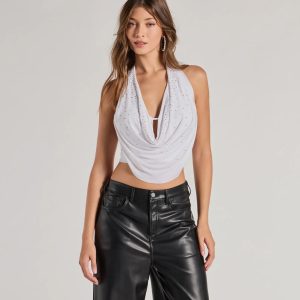Dazzle Nights Sleeveless Rhinestone Crop Top