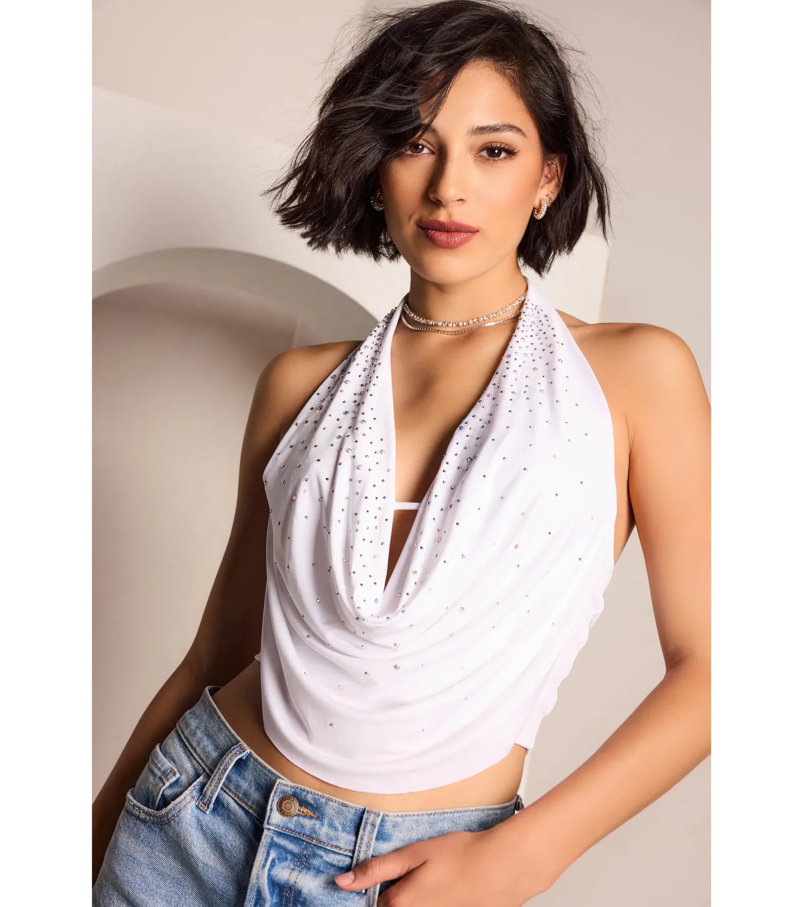 Dazzle Nights Sleeveless Rhinestone Crop Top - Image 5