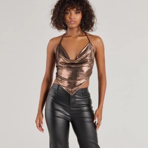 Flashy And Fierce Metallic Knit Halter Crop Top