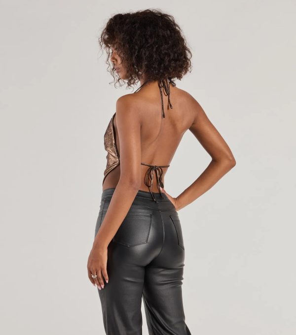 Flashy And Fierce Metallic Knit Halter Crop Top - Image 2