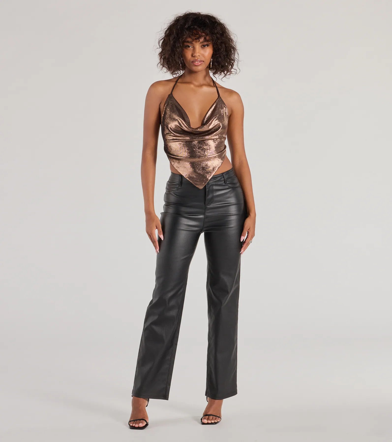Flashy And Fierce Metallic Knit Halter Crop Top - Image 3