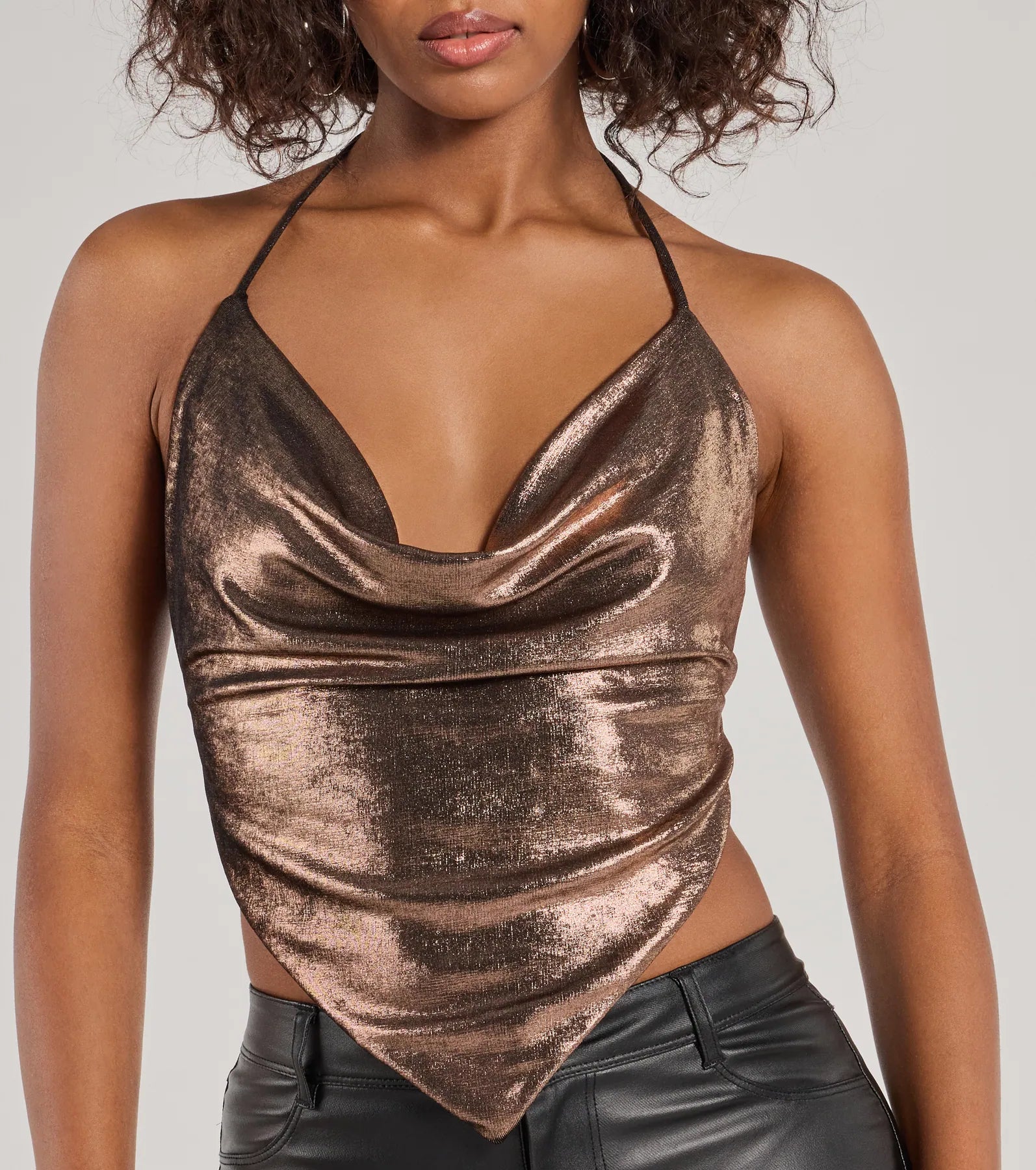 Flashy And Fierce Metallic Knit Halter Crop Top - Image 4