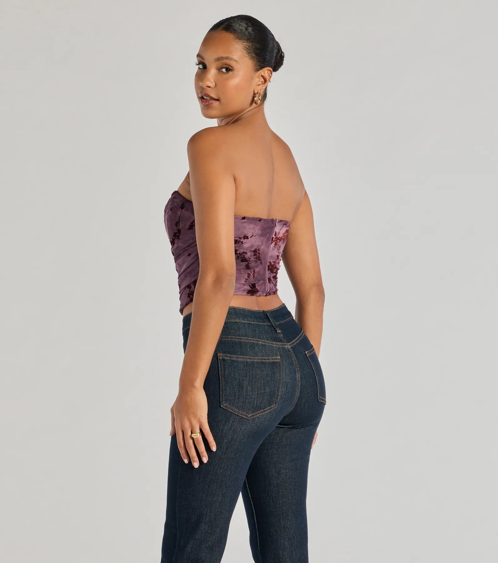 Floral Passion Ruched Cropped Corset Top - Image 2