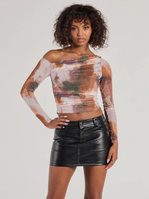 Shimmering Allure Abstract Print Glitter Mesh Top