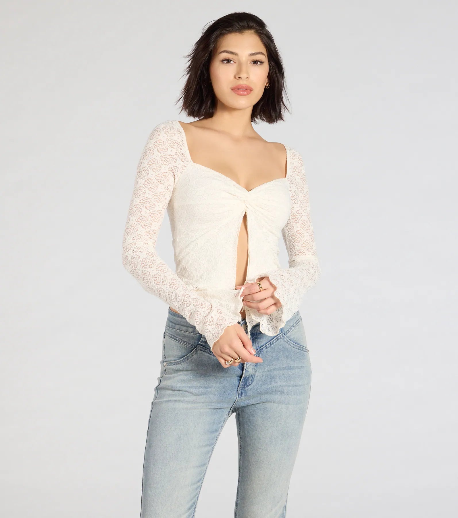 Irresistible Flair Lace Long Sleeve Crop Top - Image 6