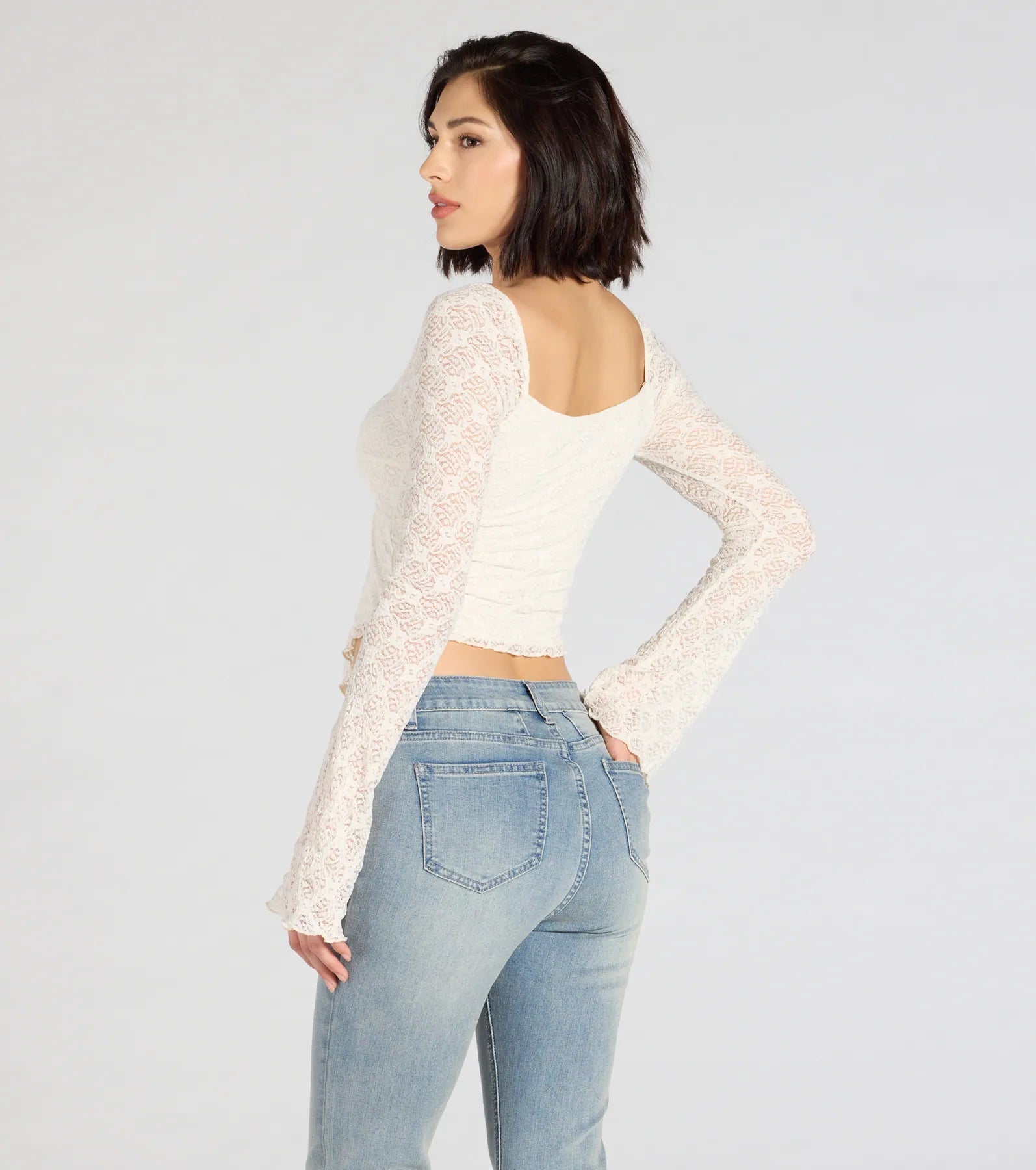 Irresistible Flair Lace Long Sleeve Crop Top - Image 7