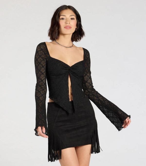Irresistible Flair Lace Long Sleeve Crop Top - Image 2