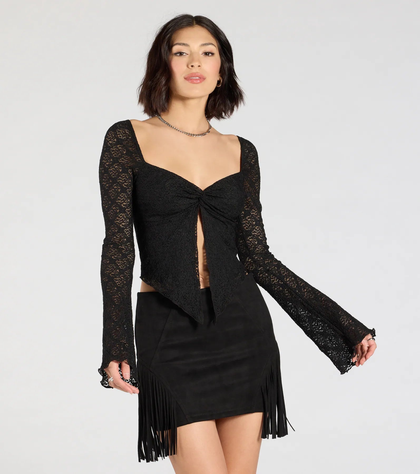 Irresistible Flair Lace Long Sleeve Crop Top - Image 2