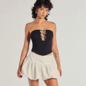 Adorable Glam Rhinestone Bow Cutout Corset Top