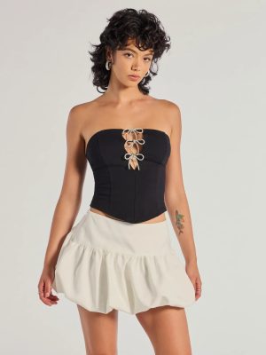 Adorable Glam Rhinestone Bow Cutout Corset Top