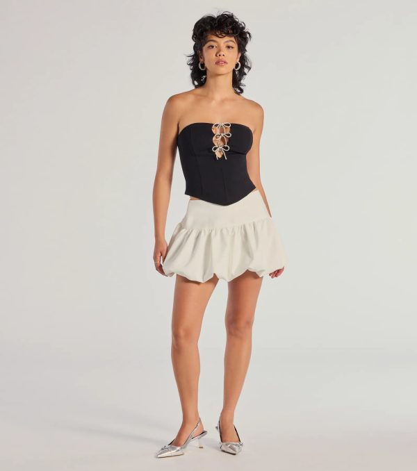 Adorable Glam Rhinestone Bow Cutout Corset Top - Image 3