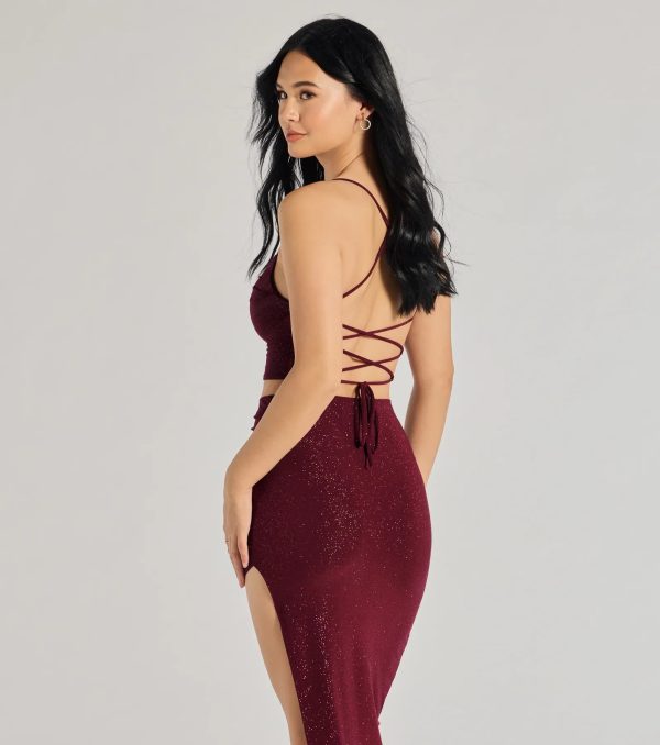 Glitzy Affair Cowl Neck Glitter Crop Top - Image 2