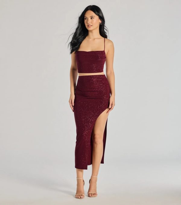 Glitzy Affair Cowl Neck Glitter Crop Top - Image 3