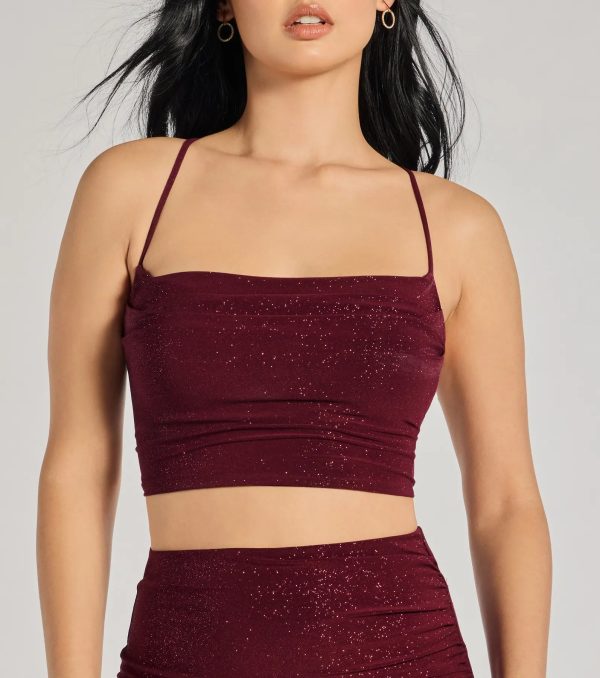 Glitzy Affair Cowl Neck Glitter Crop Top - Image 4