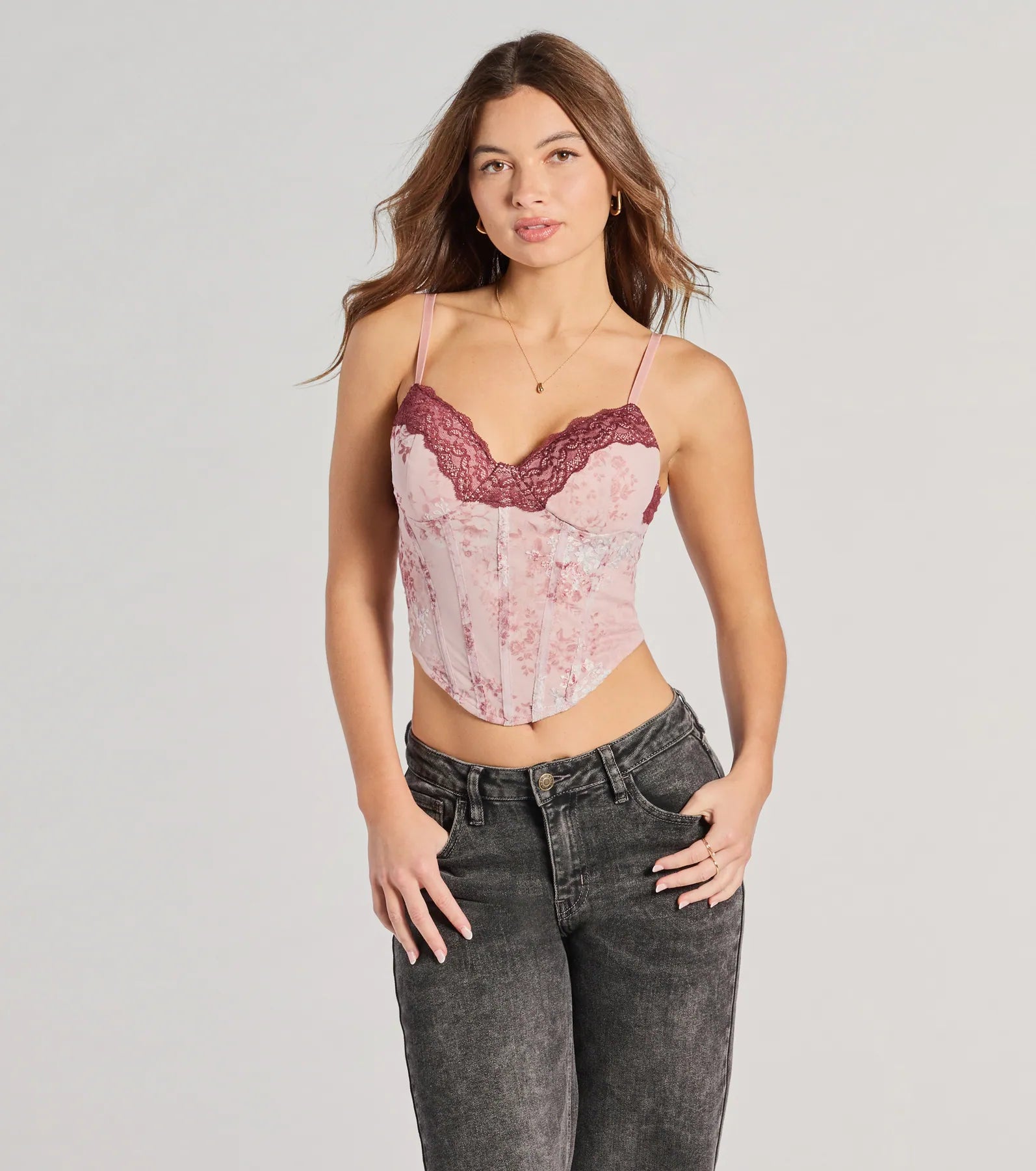 Sweet And Sultry Floral Lace Mesh Bustier Top - Image 2