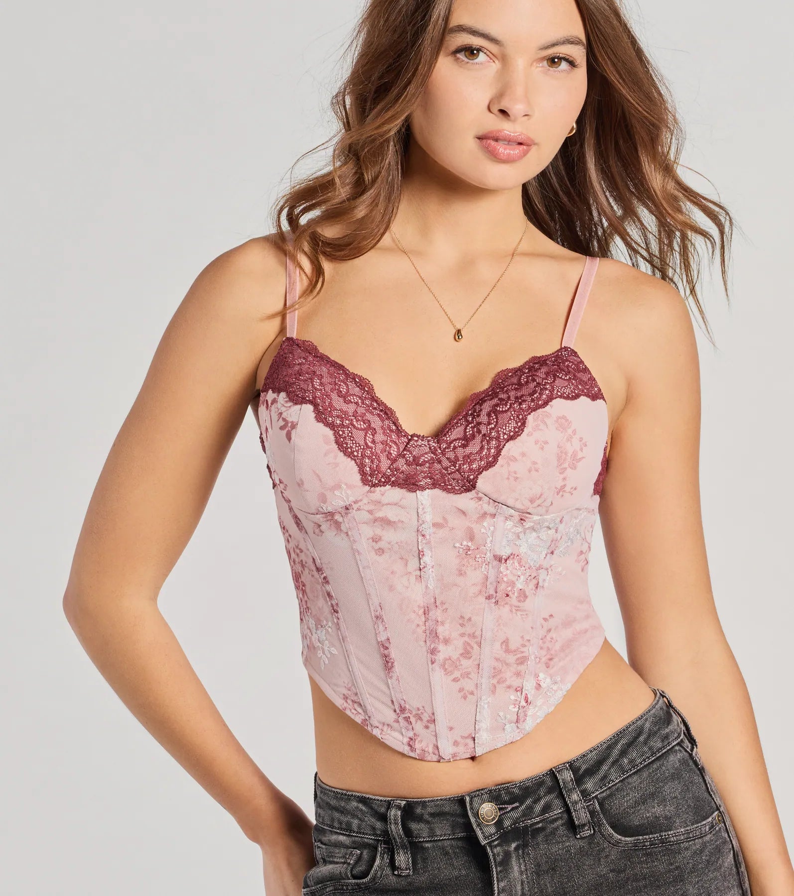 Sweet And Sultry Floral Lace Mesh Bustier Top - Image 5
