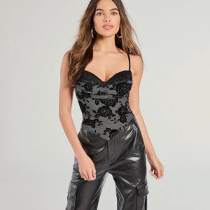 Sultry Stunner Floral Velvet Burnout Bustier Top