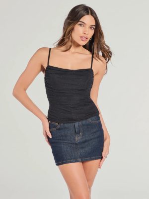 Chic Shimmer Rhinestone Mesh Cowl Neck Top