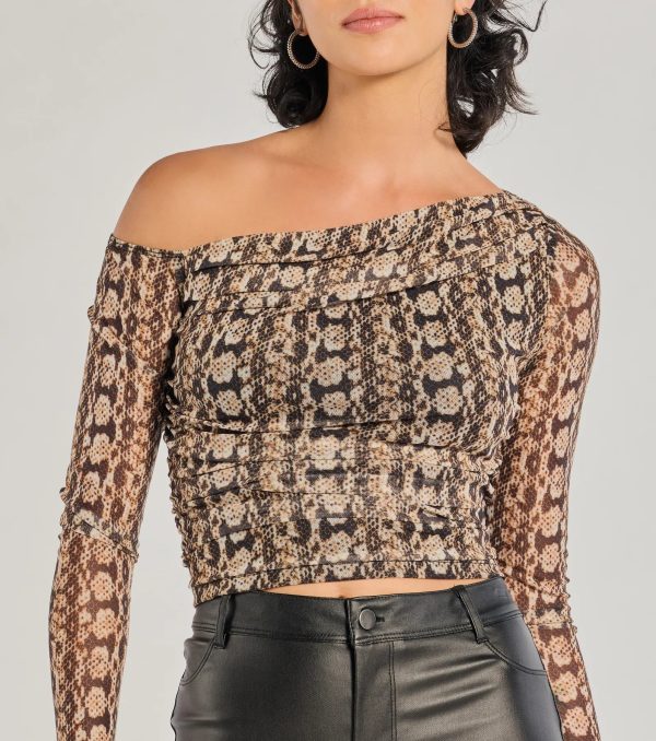 Bold Edge Snake Print Mesh Long Sleeve Top - Image 4