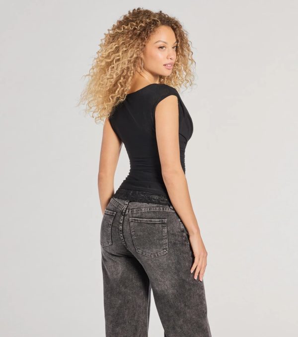 Just A Peek Cap Sleeve Lace Mesh Crop Top - Image 2