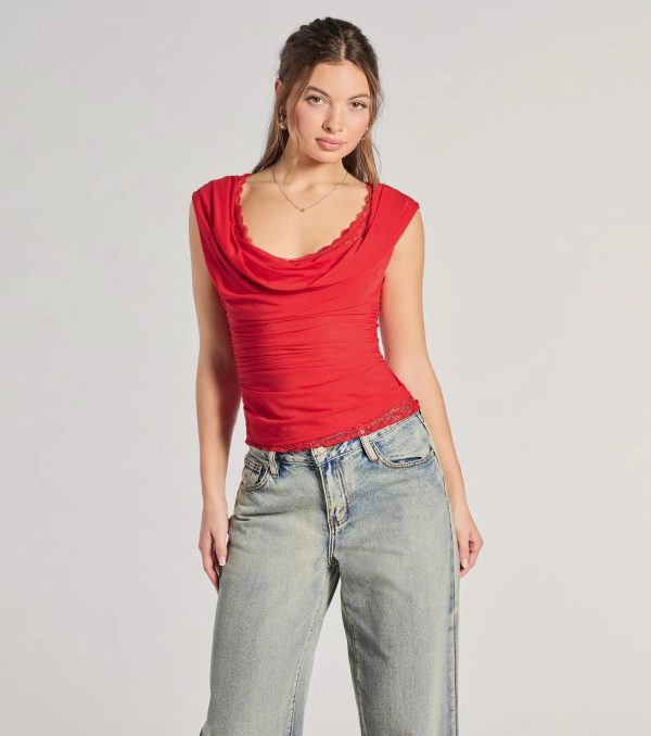 Just A Peek Cap Sleeve Lace Mesh Crop Top - Image 5