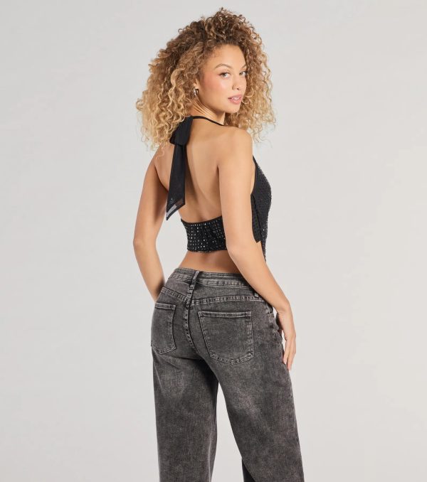 Party Diva Cropped Rhinestone Halter Top - Image 15