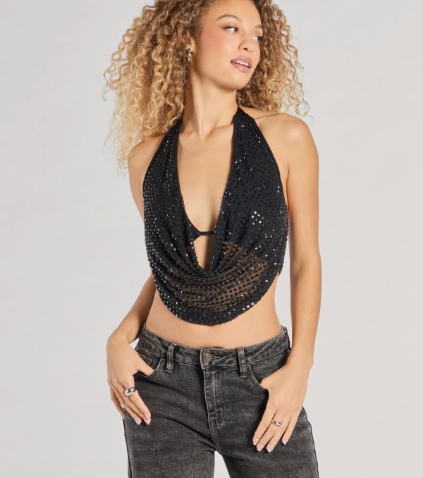 Party Diva Cropped Rhinestone Halter Top - Image 17
