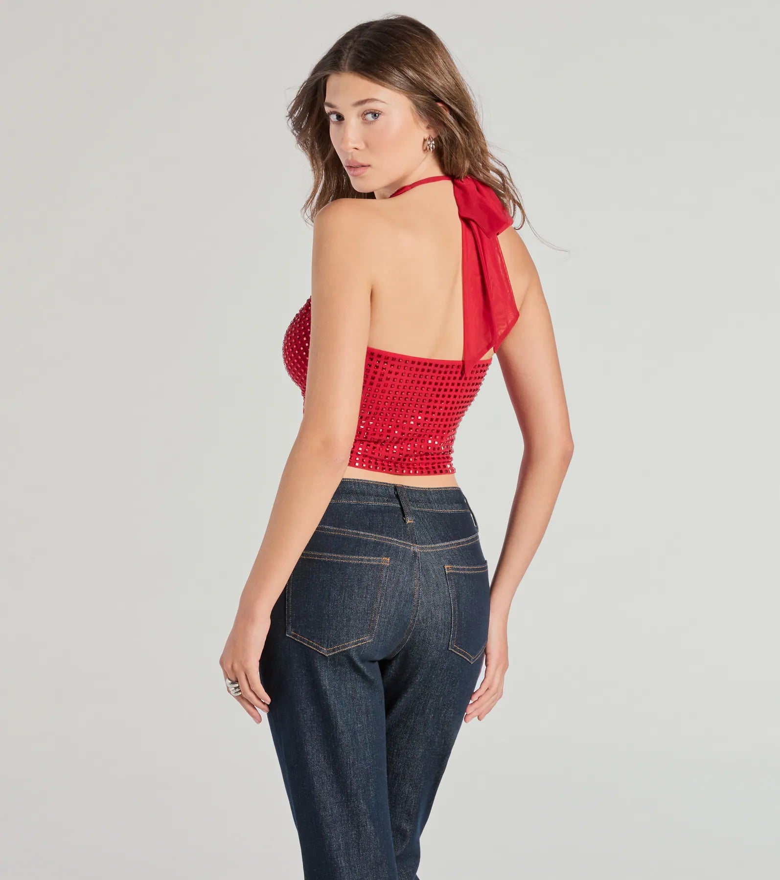 Glitzy Chic Cropped Rhinestone Halter Top - Image 10