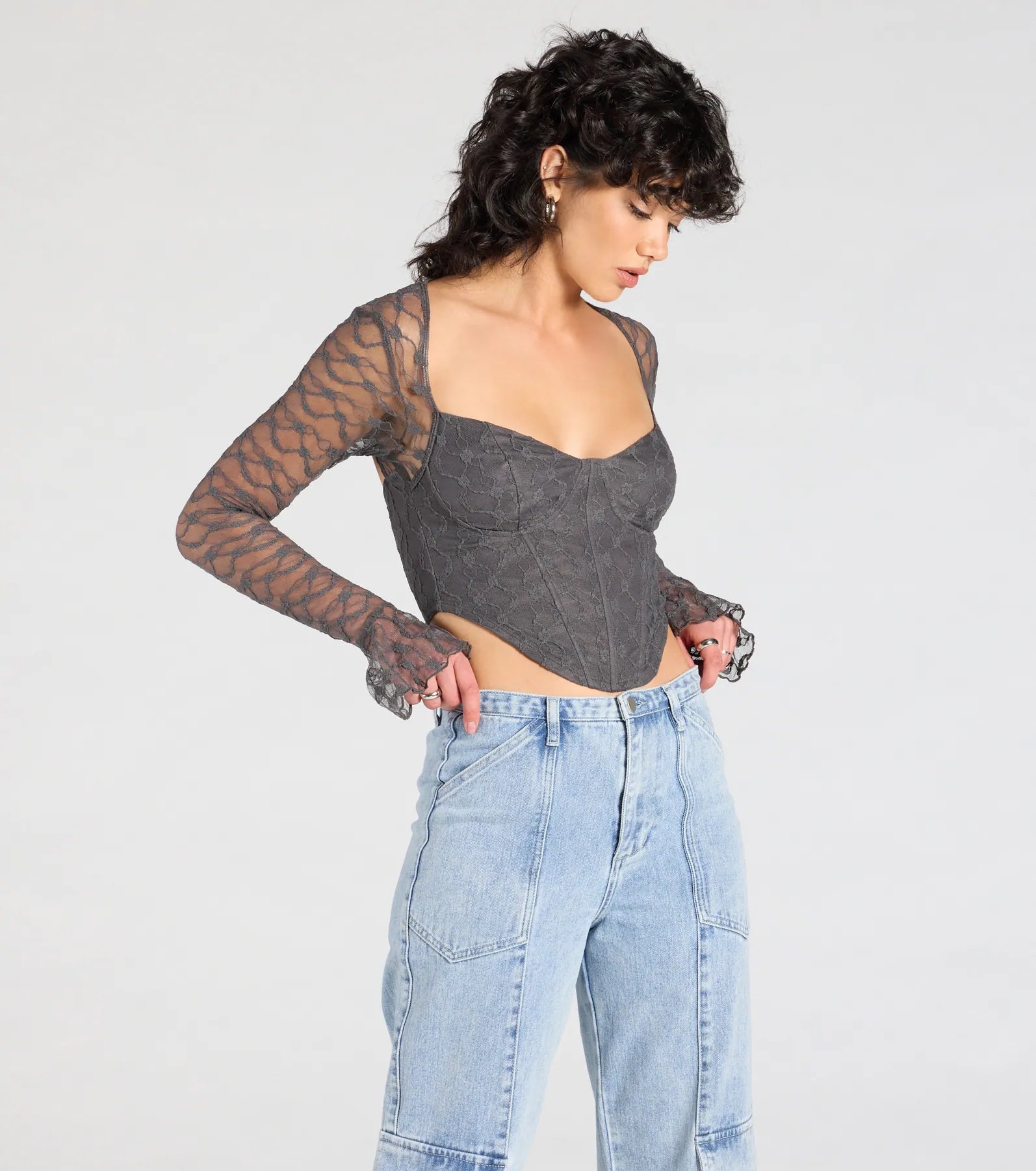 Current Mood Lace Long Sleeve Corset Top - Image 5