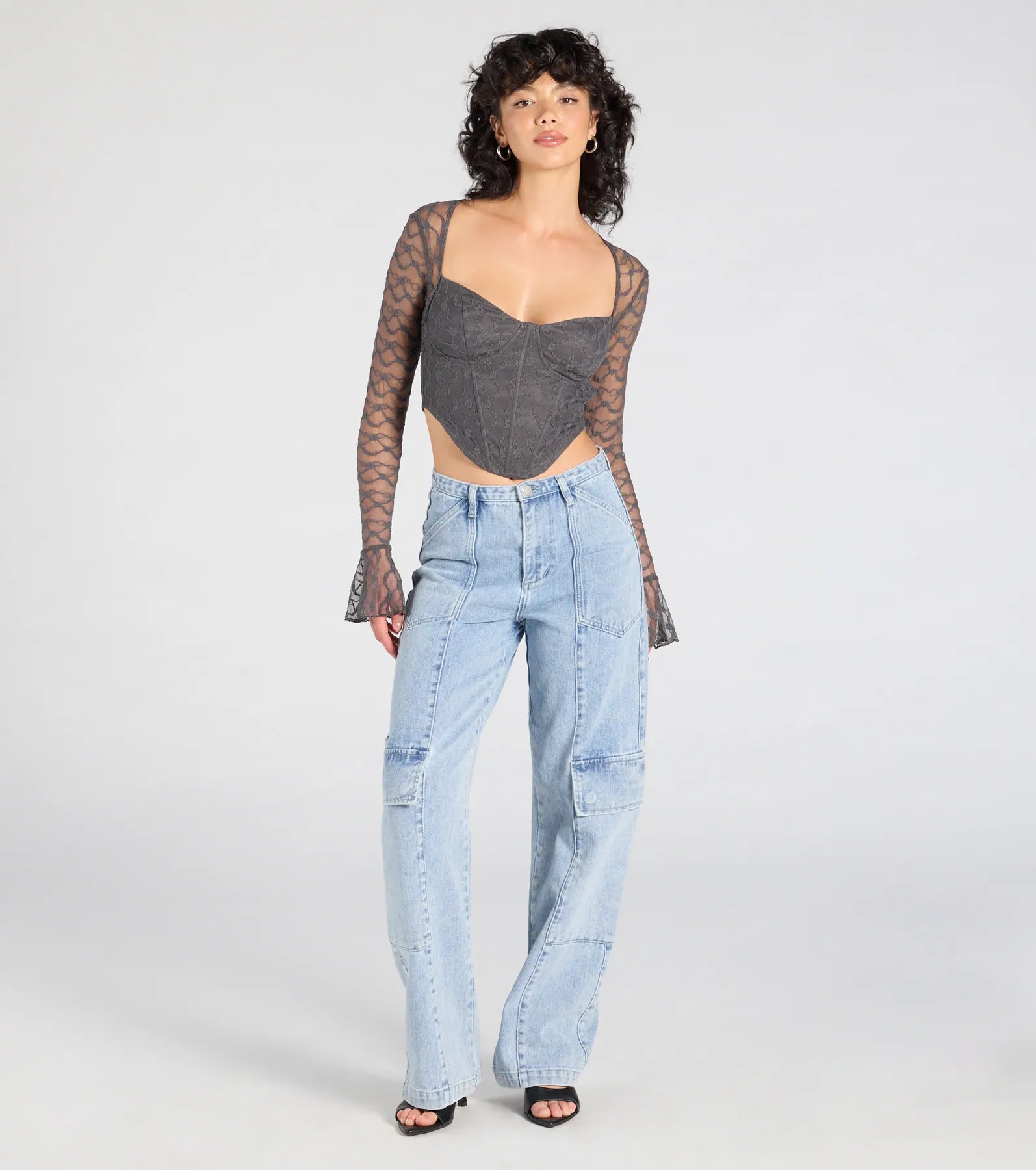 Current Mood Lace Long Sleeve Corset Top - Image 7