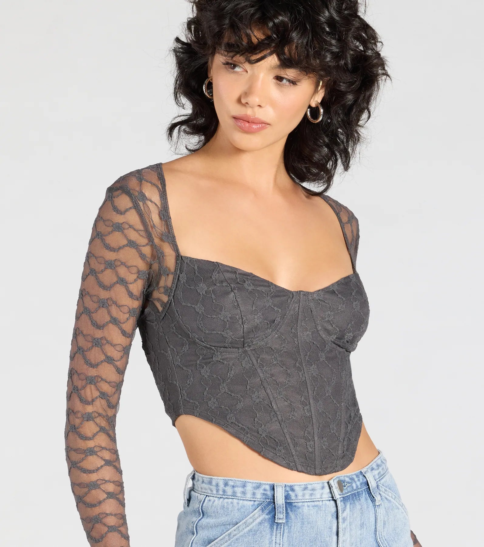 Current Mood Lace Long Sleeve Corset Top - Image 8