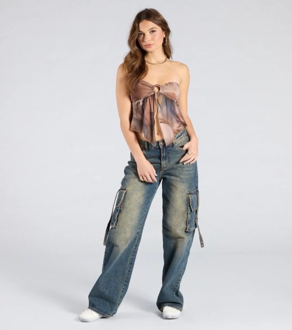 Bringing The Vibes Strapless Abstract Print Crop Top - Image 4
