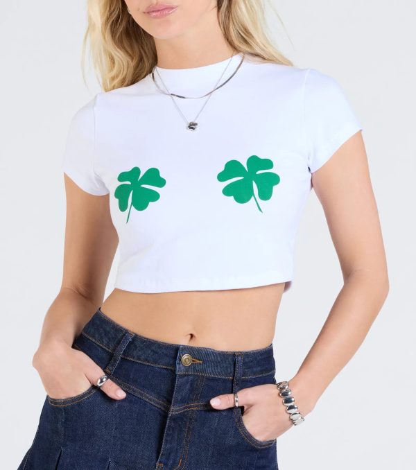 Lucky Girl Clover Crop Graphic Tee - Image 4
